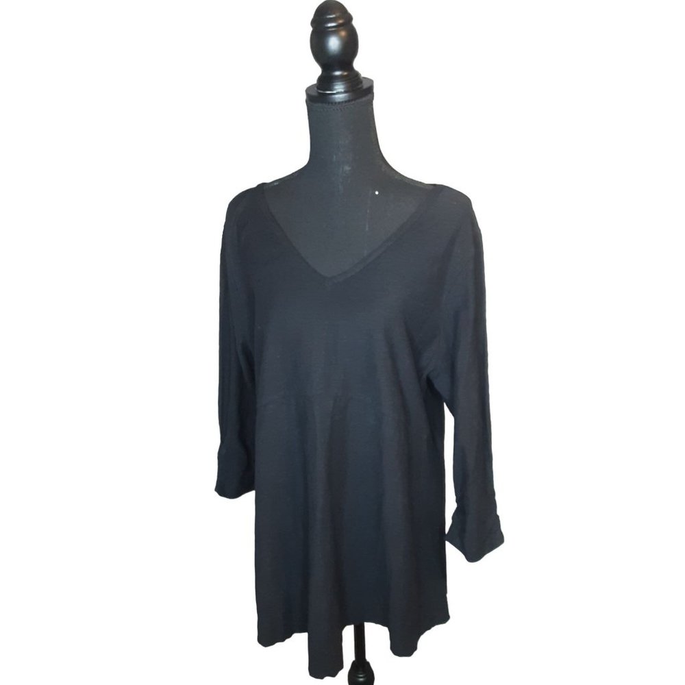 NWOT Style & Co Cotton/ Linen Blend Black Tunic Pullover V Neck Top Size L